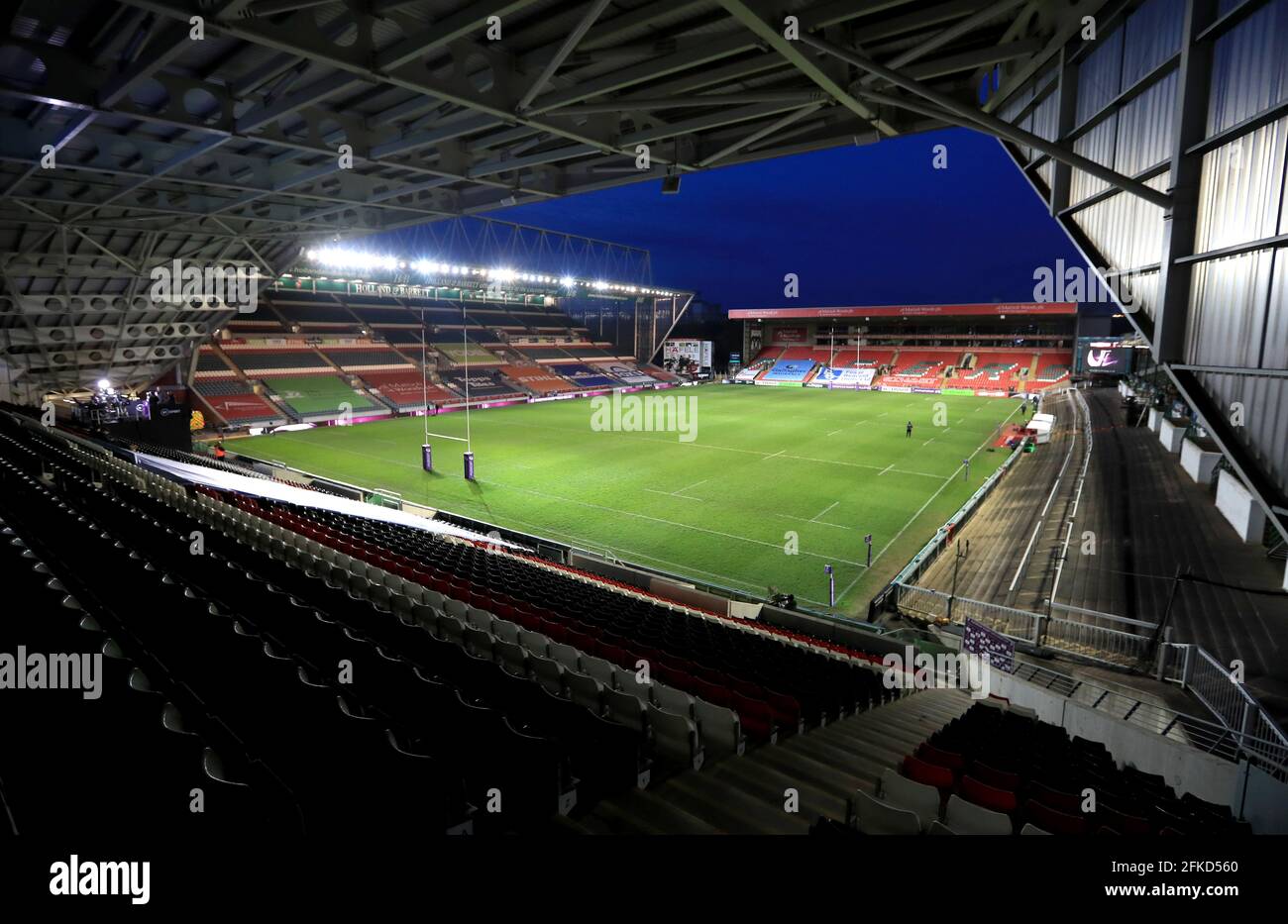 Vista generale della Mattioli Woods Welford Road durante la partita semifinale della European Rugby Challenge Cup a Mattioli Woods Welford Road, Leicester. Data immagine: Venerdì 30 aprile 2021. Foto Stock