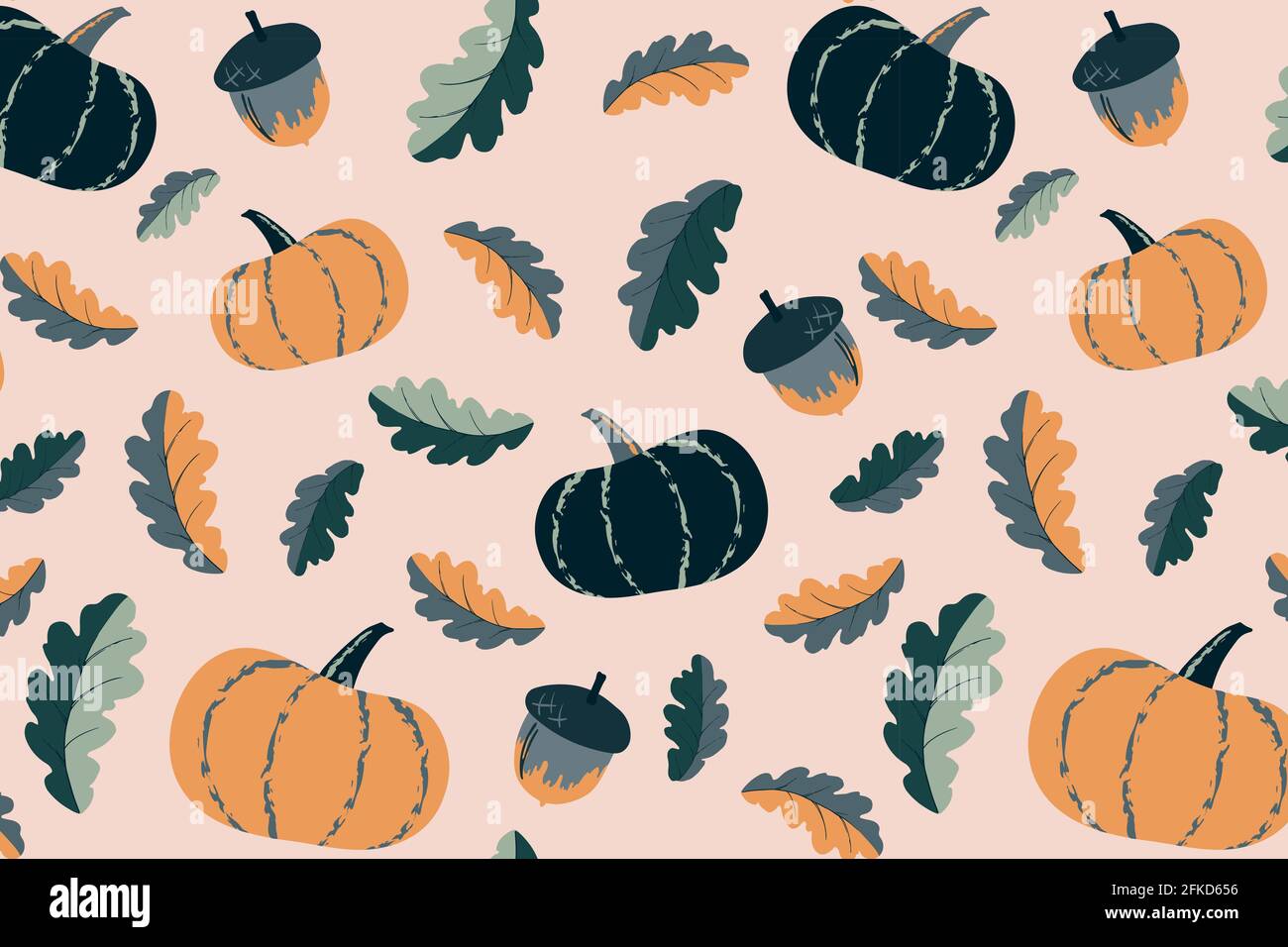 Zucca e acorno autunno senza cuciture motivo Illustrazione Vettoriale