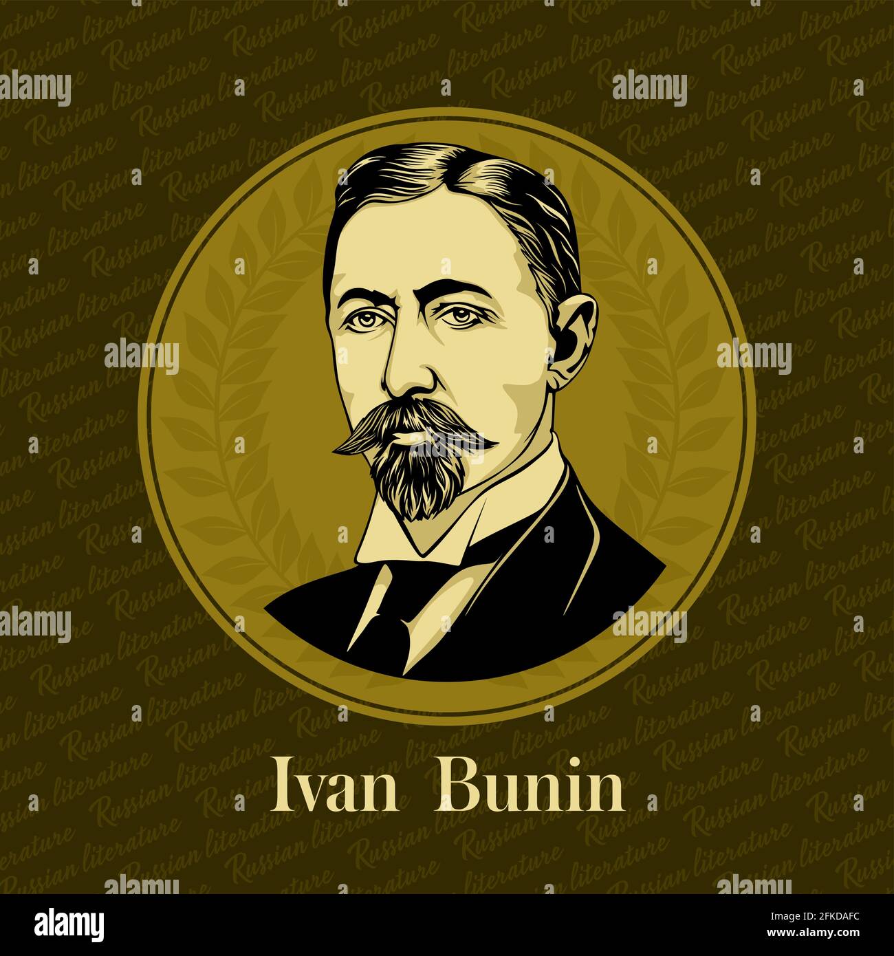Ritratto vettoriale di uno scrittore russo. Ivan Alekseyevich Bunin (1870-1953) è stato il primo scrittore russo insignito del Premio Nobel per la letteratura. Illustrazione Vettoriale