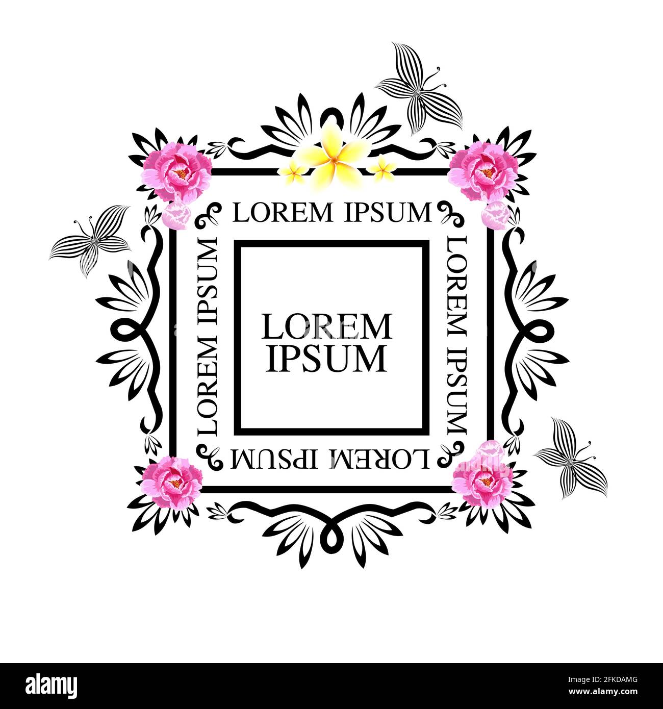 Una cornice quadrata vintage di fiori. Illustrazione vettoriale Illustrazione Vettoriale