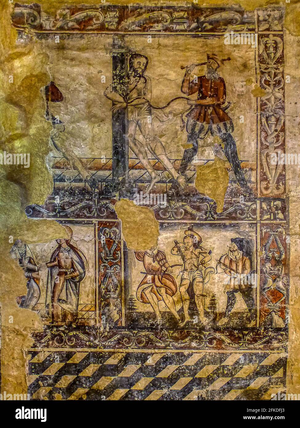 Affresco medievale nella chiesa di Santa María do Leboreiro, Spagna, 23 luglio 2010 Foto Stock