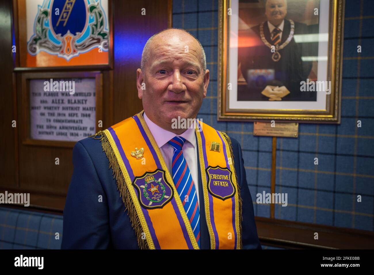 Ian Mc Neil dall'Ordine arancione alla Orange Hall di Airdrie, Lanarkshire Scotland, Regno Unito Foto Stock