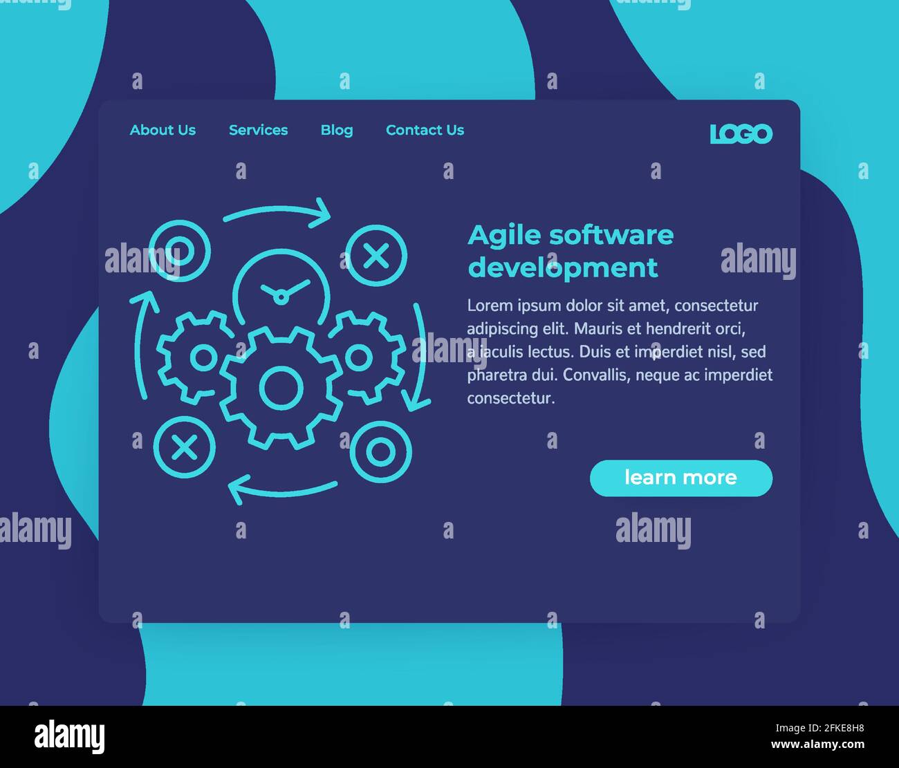 Sviluppo software agile, modello oscuro sito web Illustrazione Vettoriale