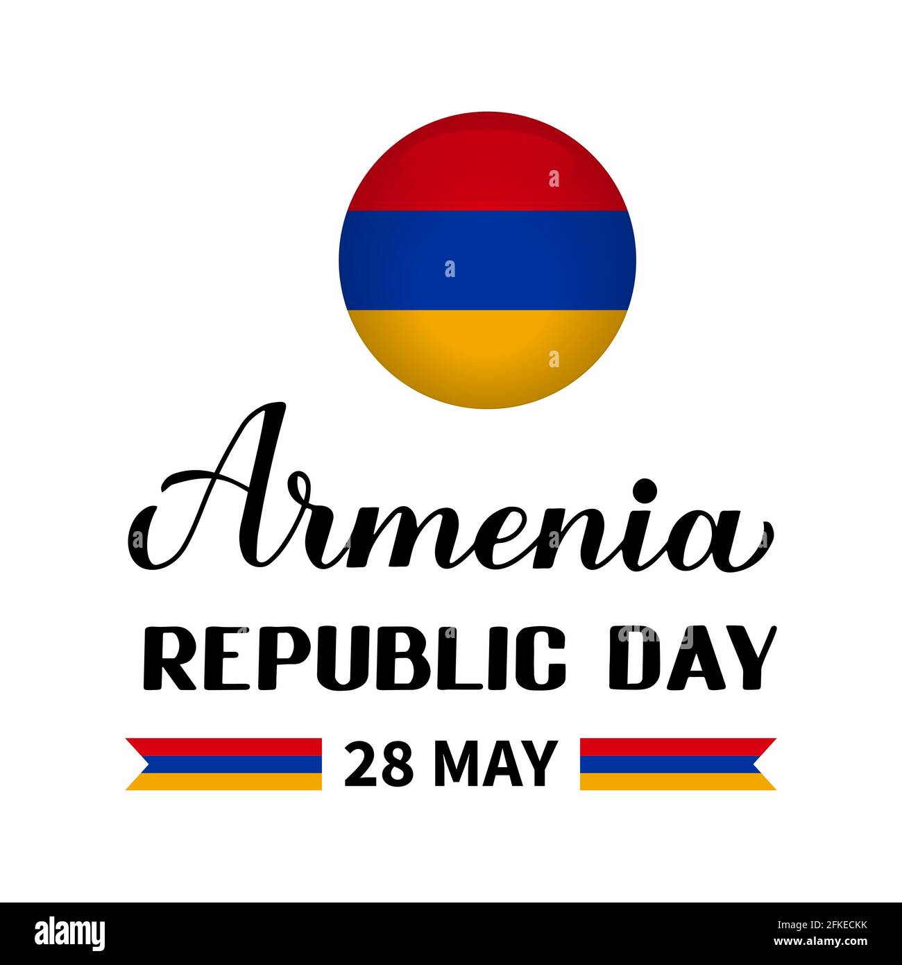 Armenia Republic Day calligrafia scritta a mano con bandiera isolata su bianco. Festa armena celebrata il 18 maggio. Modello vettoriale per pos. Tipografia Illustrazione Vettoriale