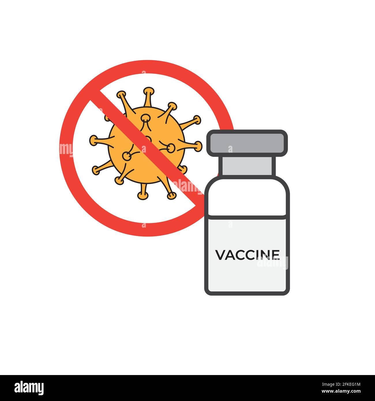 Vaccino con simbolo di stop virus illustrazione vettoriale. Immagine del simbolo di vaccinazione per il trattamento epidemico di cure mediche. Illustrazione Vettoriale
