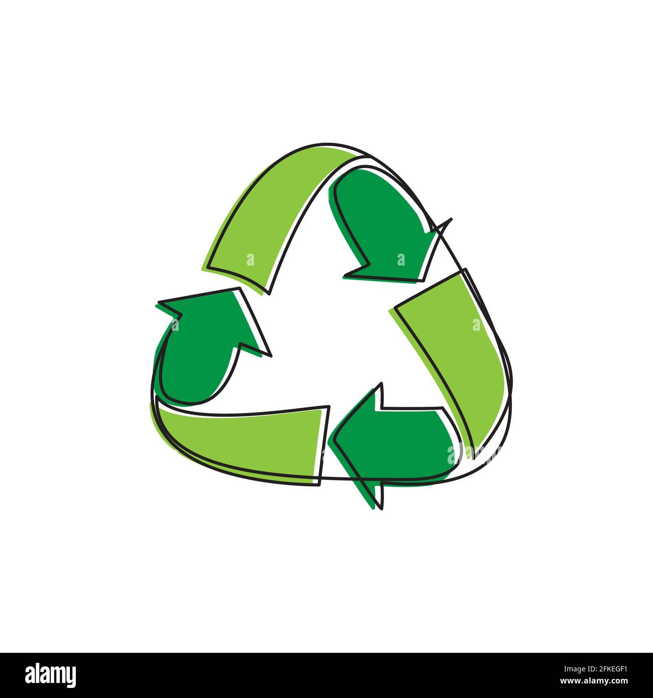 Simbolo di riciclo illustrazione vettoriale del disegno a linea singola. Protezione ambientale verde riutilizzando l'immagine del segno. Illustrazione Vettoriale