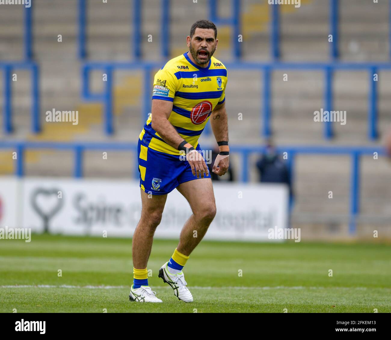 Warrington, Regno Unito. 01 Maggio 2021. Greg Inglis (3) di Warrington Wolves in azione durante la partita a Warrington, Regno Unito, il 5/1/2021. (Foto di Simon Whitehead/News Images/Sipa USA) Credit: Sipa USA/Alamy Live News Foto Stock