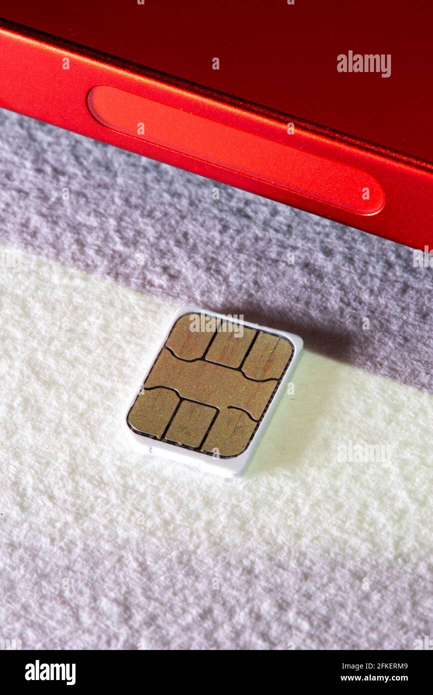 Chiudi scheda SIM e cellulare, Stati Uniti Foto Stock