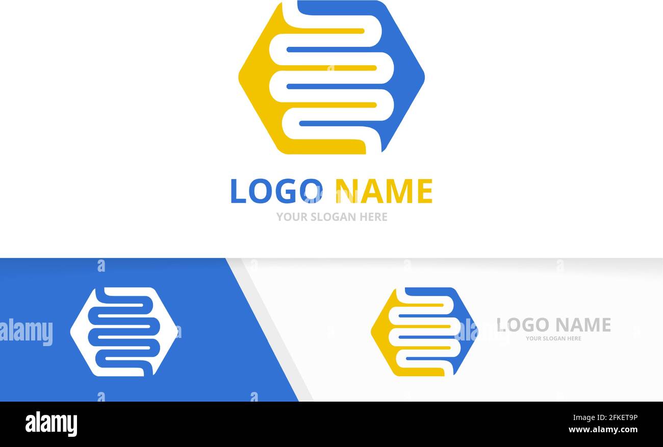 Modello di logotipo di digestione sano. Combinazione di logo dell'intestino del colon. Illustrazione Vettoriale