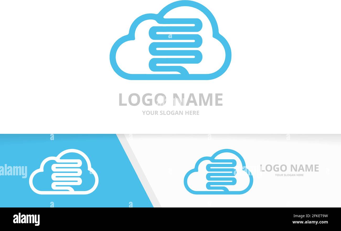 Combinazione di logo di intestino vettoriale e nuvola. Modello esclusivo per il disegno del logo del colon e dello storage. Illustrazione Vettoriale
