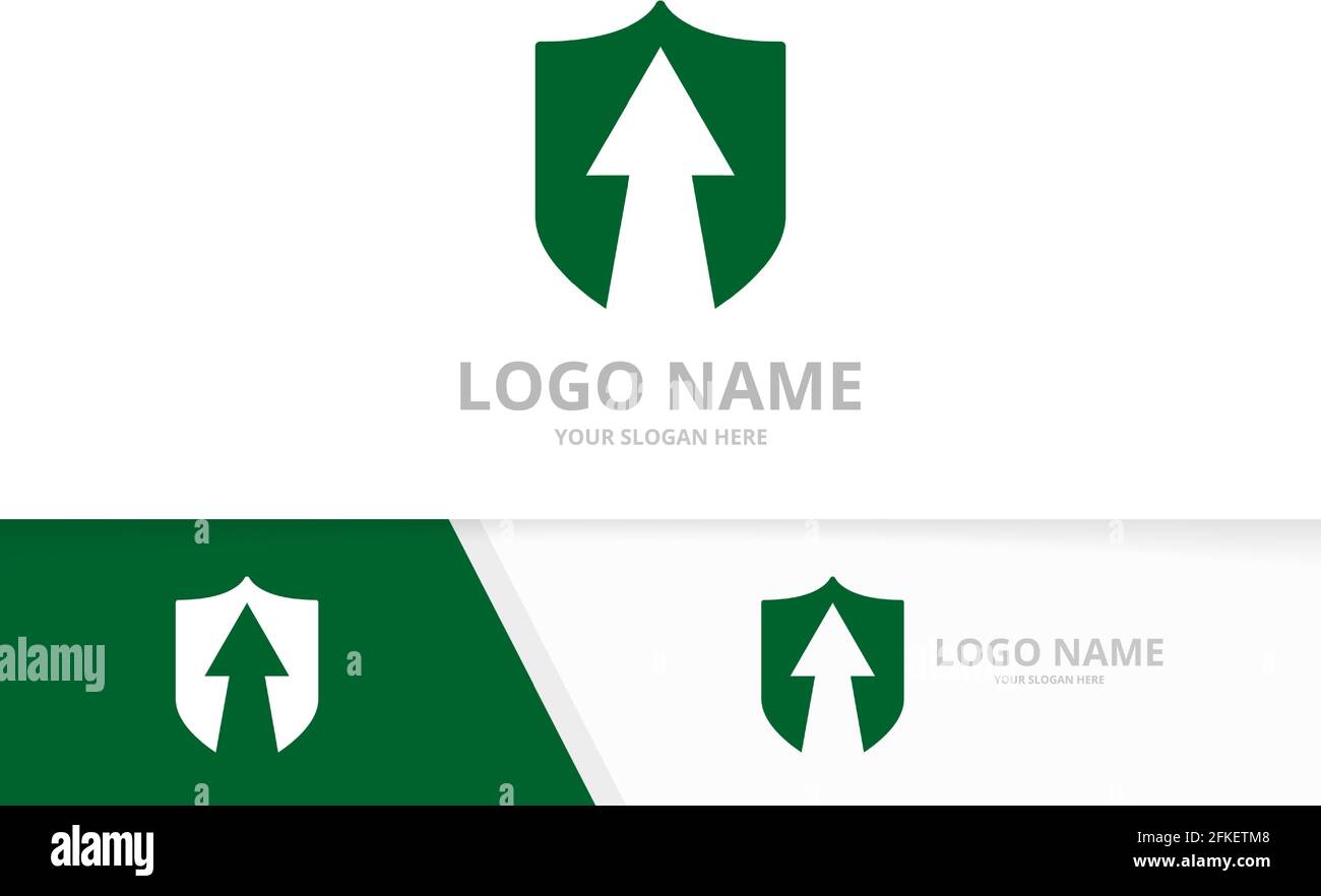 Combinazione di logo Premium Shield. Modello di progetto di logo business shield e arrow up. Illustrazione Vettoriale
