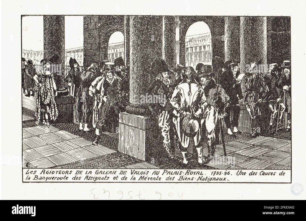 Agioteurs des biens nationaux et des assignats au Palais Royal 1795 Foto Stock