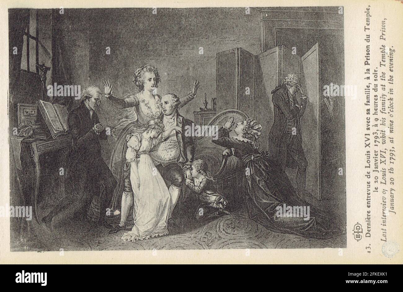 dernière entervue de Louis XVI, Marie Antoinette et la famille royale à la prigione del tempio le 20 janvier 1793 Foto Stock