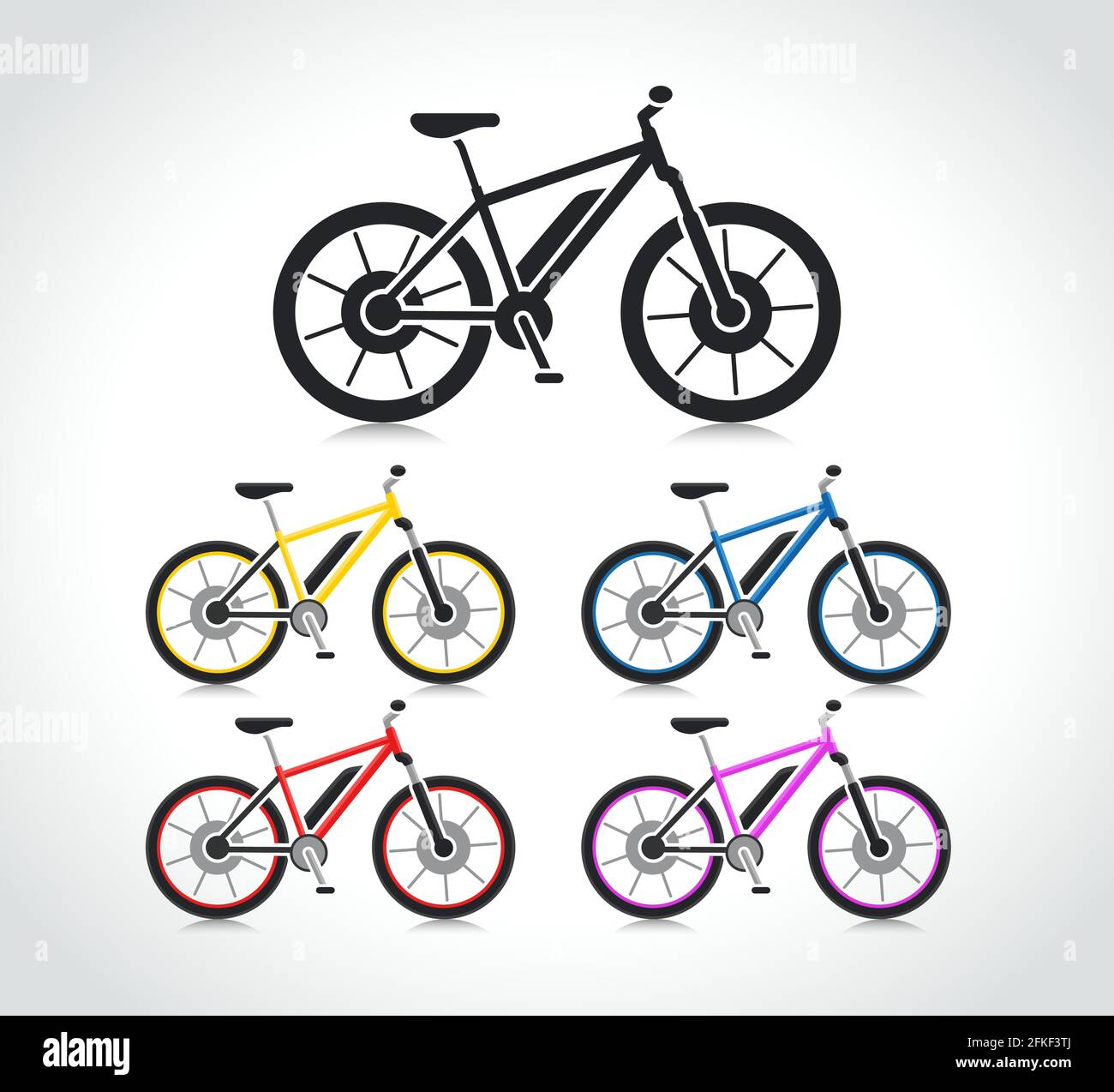 bicicletta elettrica icon design piatto set isolato Illustrazione Vettoriale