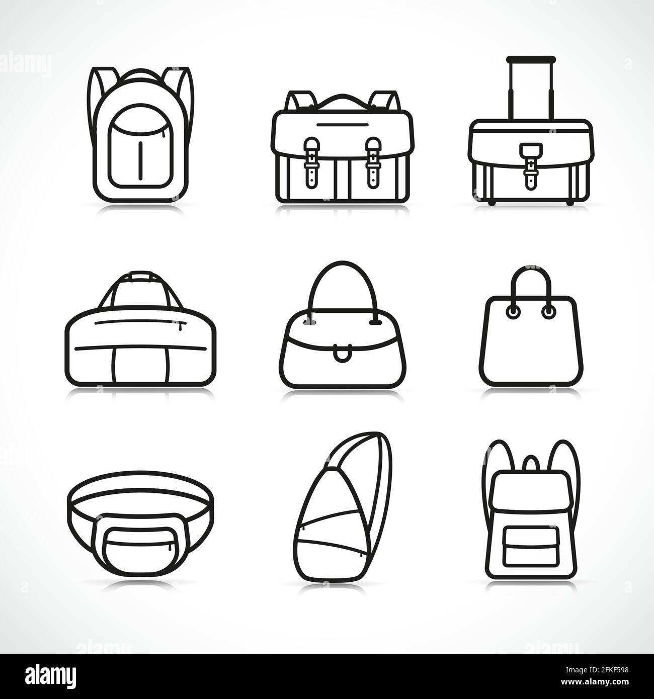 Illustrazione vettoriale del set di design delle icone della borsa Illustrazione Vettoriale