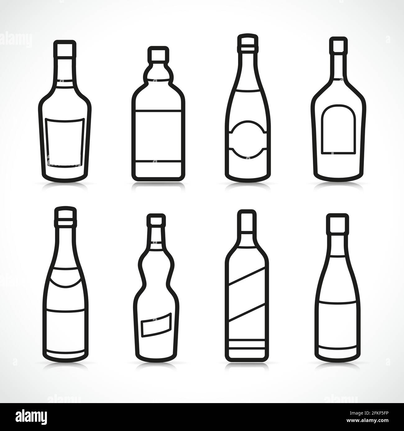 Illustrazione vettoriale delle icone dei flaconi di alcool Illustrazione Vettoriale