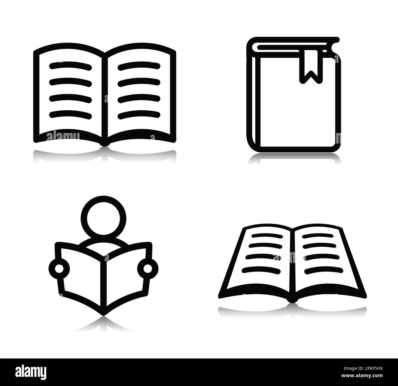 Illustrazione vettoriale delle icone del libro su sfondo bianco Illustrazione Vettoriale