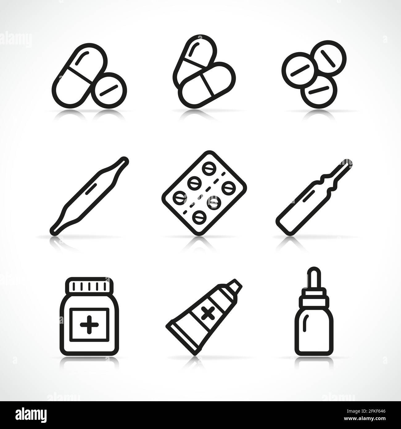 Illustrazione vettoriale del set di icone di pillole isolate Illustrazione Vettoriale