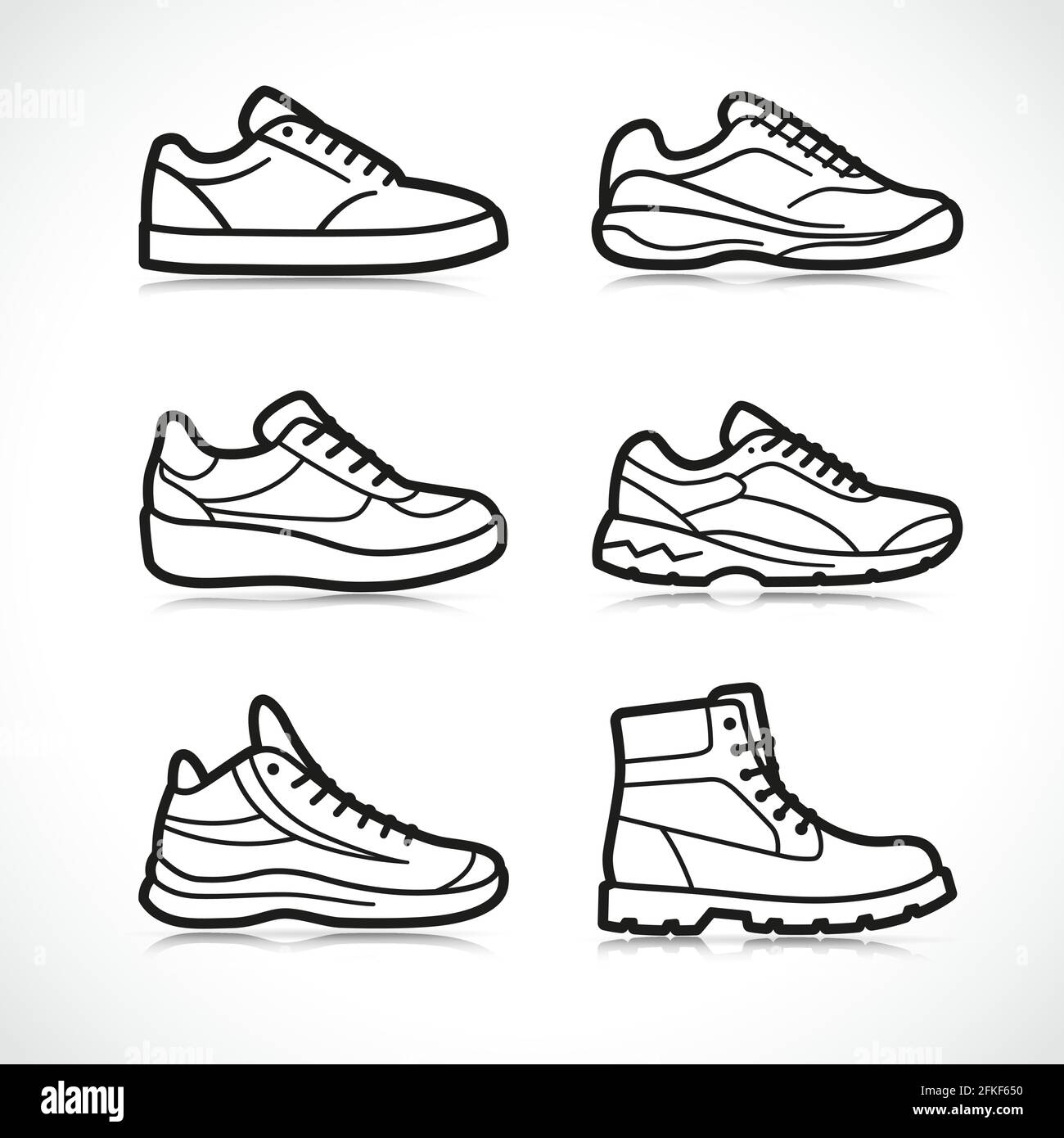 Illustrazione vettoriale delle icone delle scarpe sportive impostate Illustrazione Vettoriale