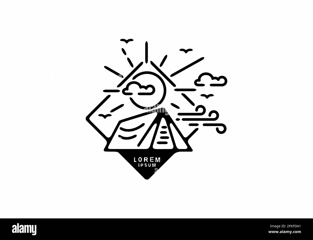 Immagine in linea nera del badge da campeggio in quadrato inclinato design della forma Illustrazione Vettoriale