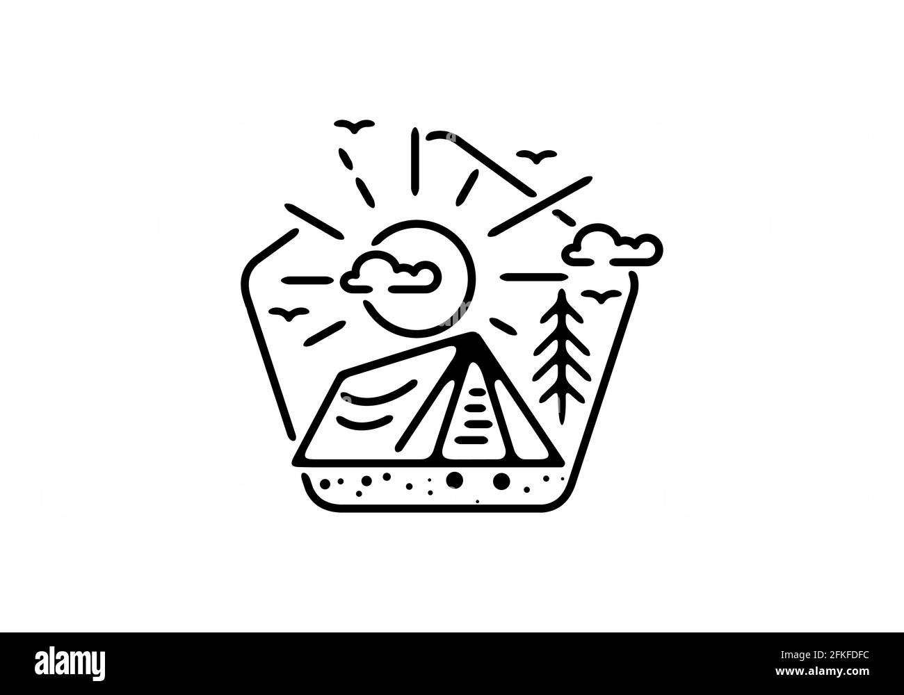 Immagine in linea nera del badge da campeggio a forma di pentagono design Illustrazione Vettoriale