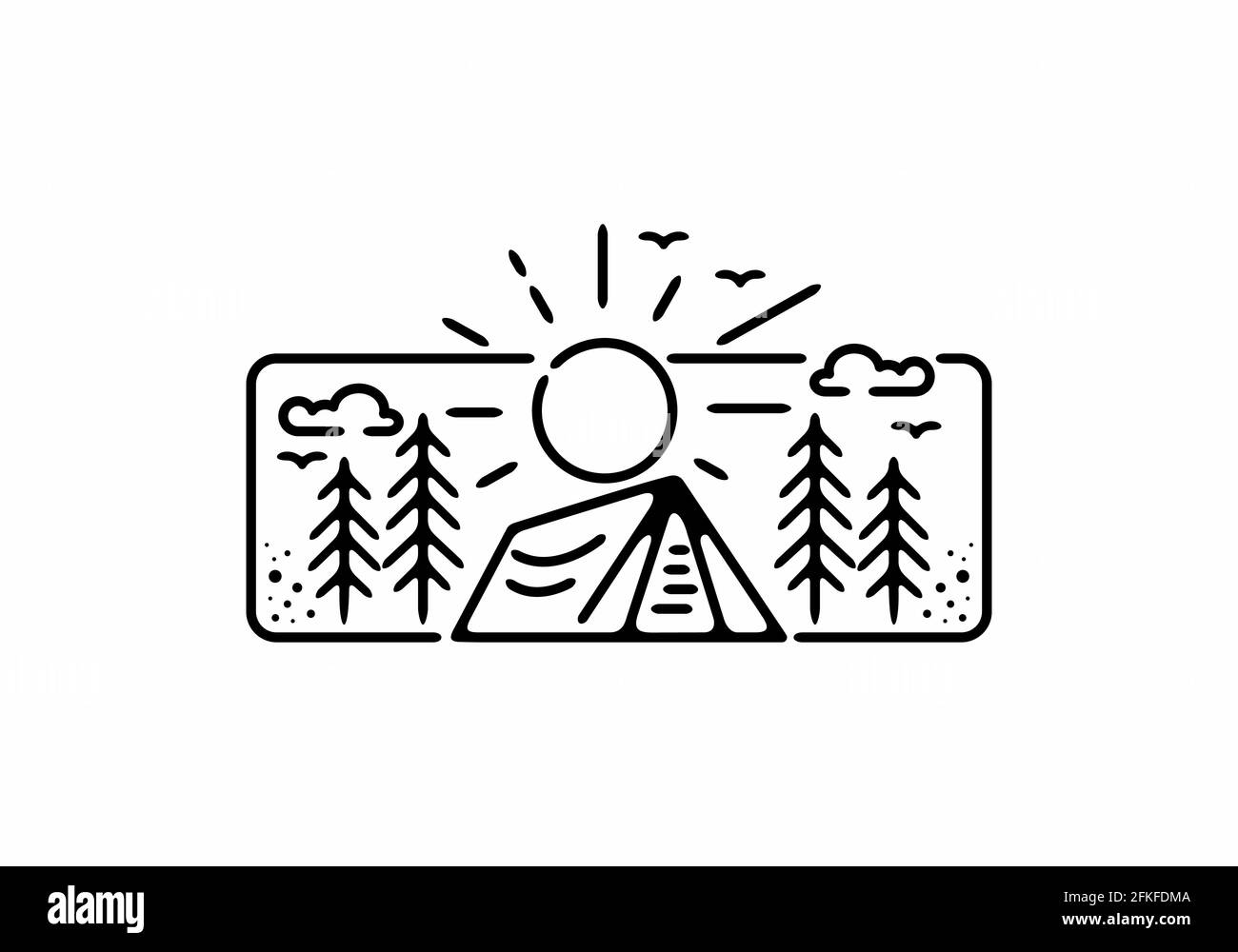 Immagine in linea nera del badge da campeggio a forma rettangolare design Illustrazione Vettoriale