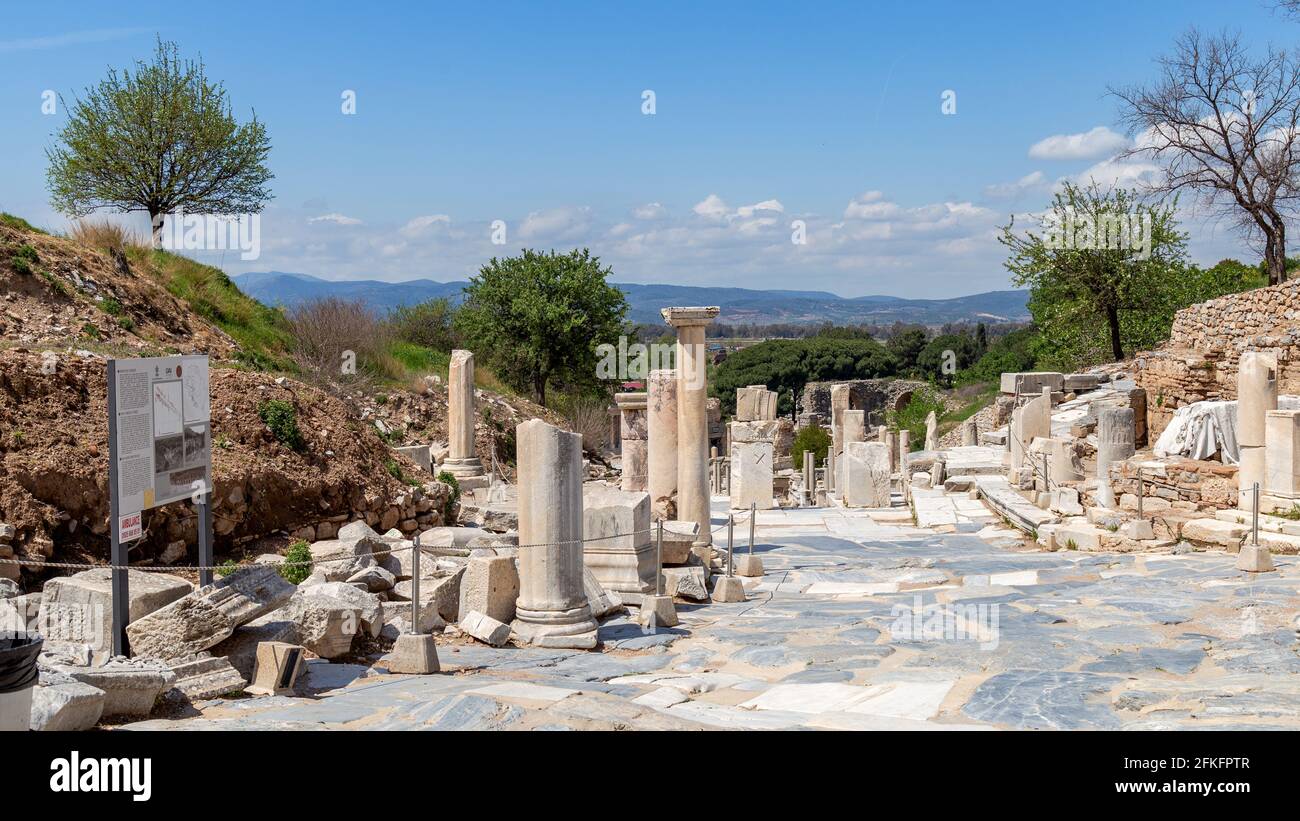 Le rovine di un'antica città di Efeso, Smirne, Turchia. Foto Stock