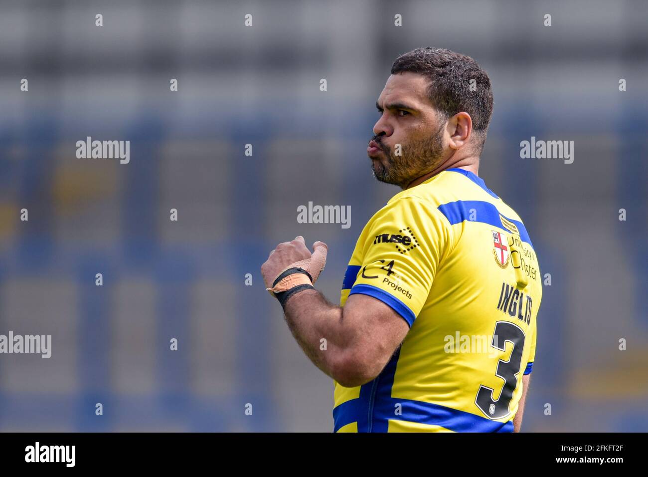 Warrington, Regno Unito. 01 Maggio 2021. Greg Inglis (3) di Warrington Wolves in azione durante la partita a Warrington, Regno Unito, il 5/1/2021. (Foto di Simon Whitehead/News Images/Sipa USA) Credit: Sipa USA/Alamy Live News Foto Stock