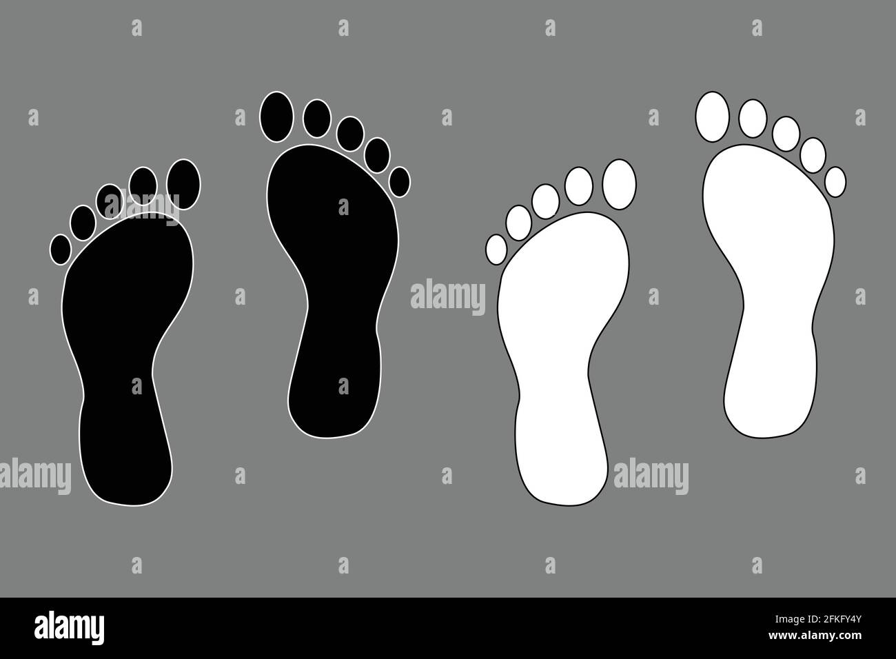 Icona con contorno bianco nero footprint Illustrazione Vettoriale