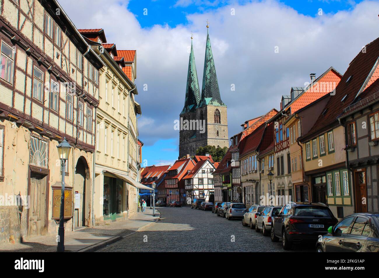 Quedlinburg, una città vecchia di Harz, Sachsen-Anhalt, Germania Foto Stock