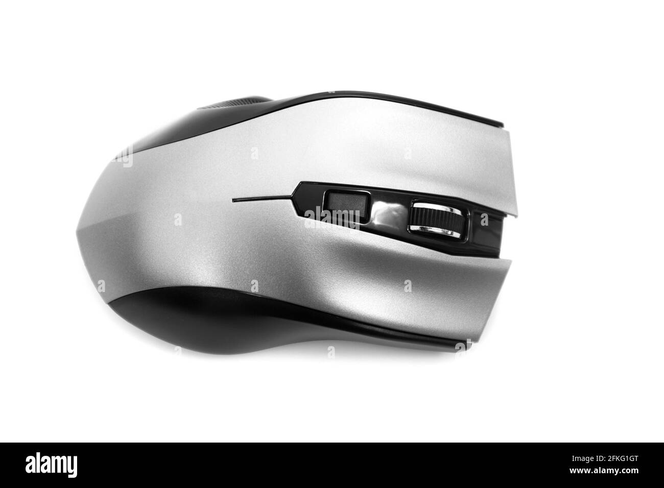 Mouse con rotellina di scorrimento del computer isolato su sfondo bianco. Foto Stock