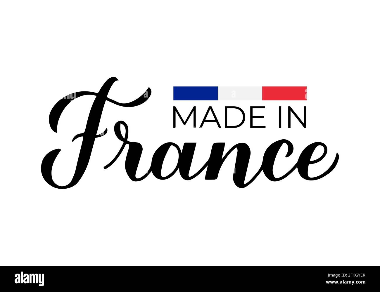 Made in France Calligraphy etichetta con lettere a mano. Modello vettoriale  per logo, etichette, badge, adesivi, emblema, imballaggio del prodotto, ecc  Immagine e Vettoriale - Alamy