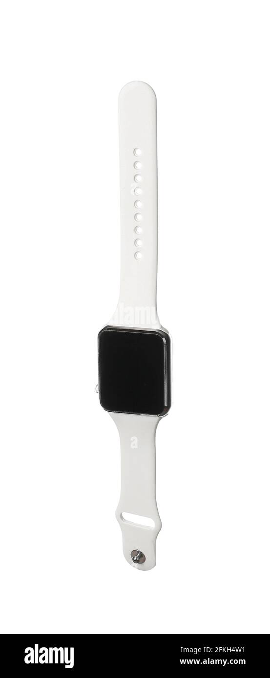 Moderno orologio intelligente su sfondo bianco Foto Stock