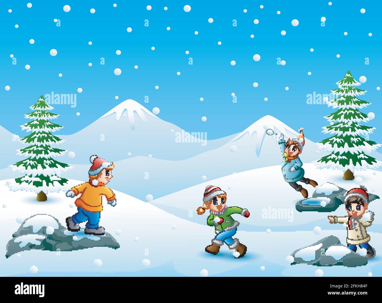 Felici i bambini che giocano illustrazione della palla di neve Illustrazione Vettoriale