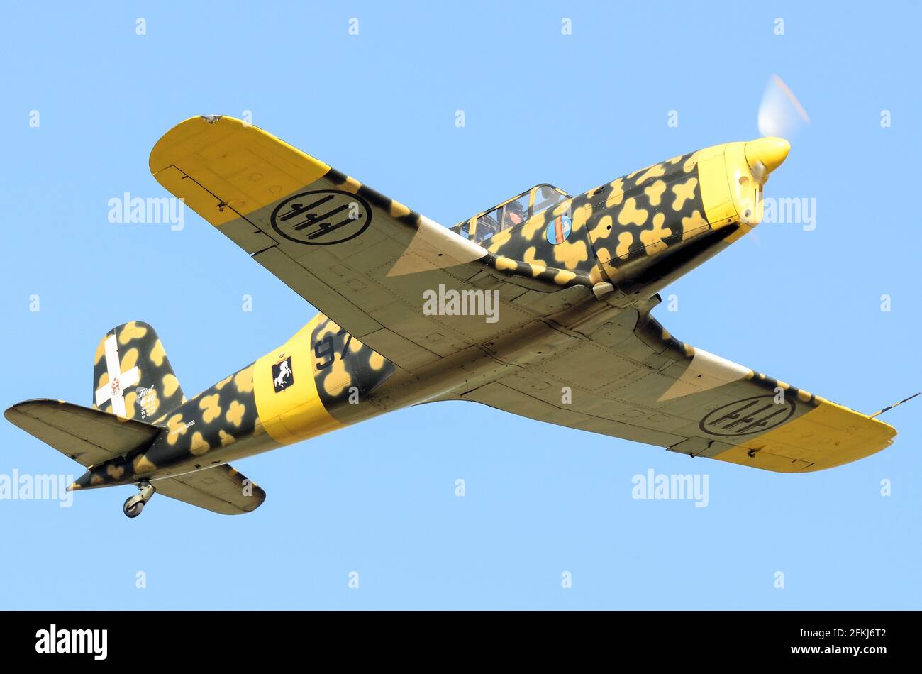 1950 volo aereo Fiat G.46. Allenatore militare sviluppato in Italia poco dopo la seconda guerra mondiale SERIALE 44-MM-52-801. Regolatore G-BBII Foto Stock