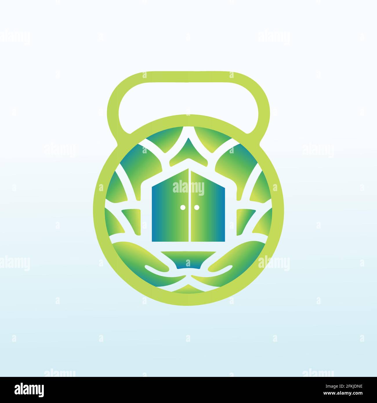 Peace Home con il design del logo dell'icona del dumbbell di fitness Illustrazione Vettoriale