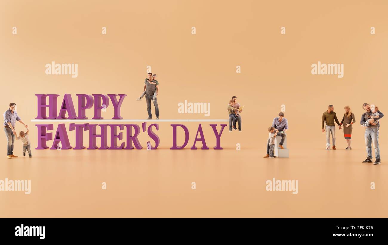 Happy Father’s Day testo 3d e modello 3D con sfondo arancione. Foto Stock