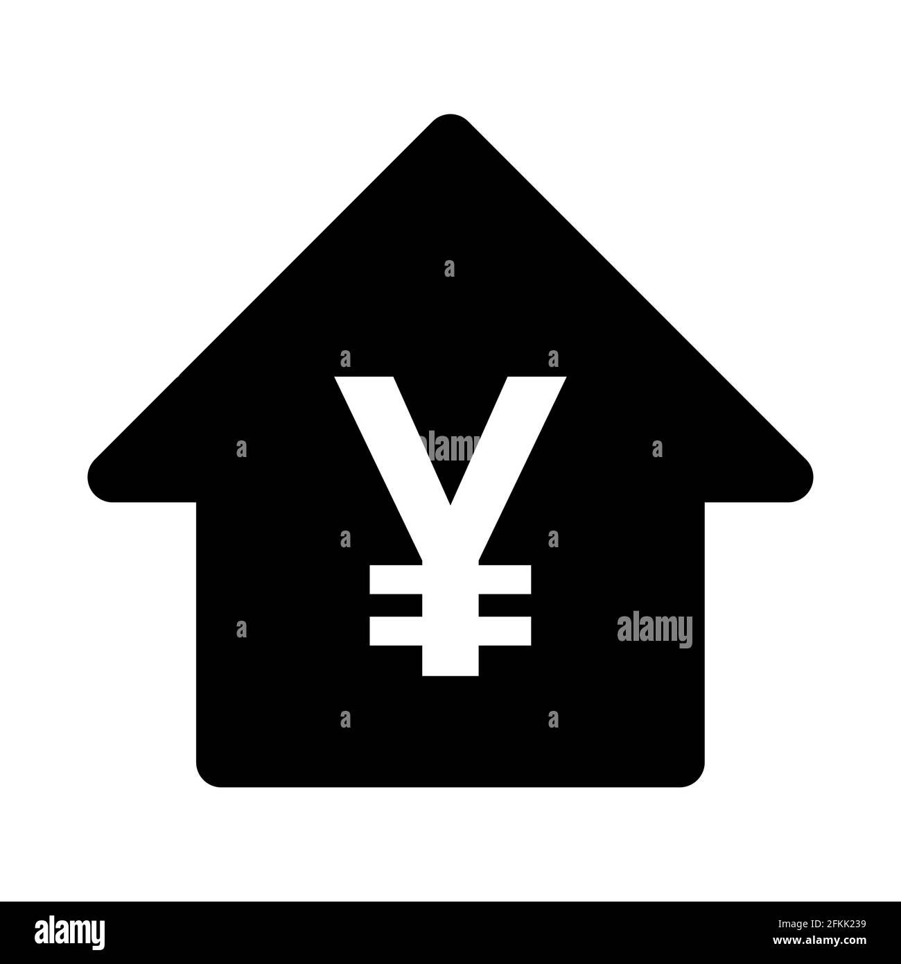 Simbolo della casa con un'icona di un simbolo di valuta cinese Yuan o giapponese Yen piatto. Immagine vettoriale. Illustrazione Vettoriale