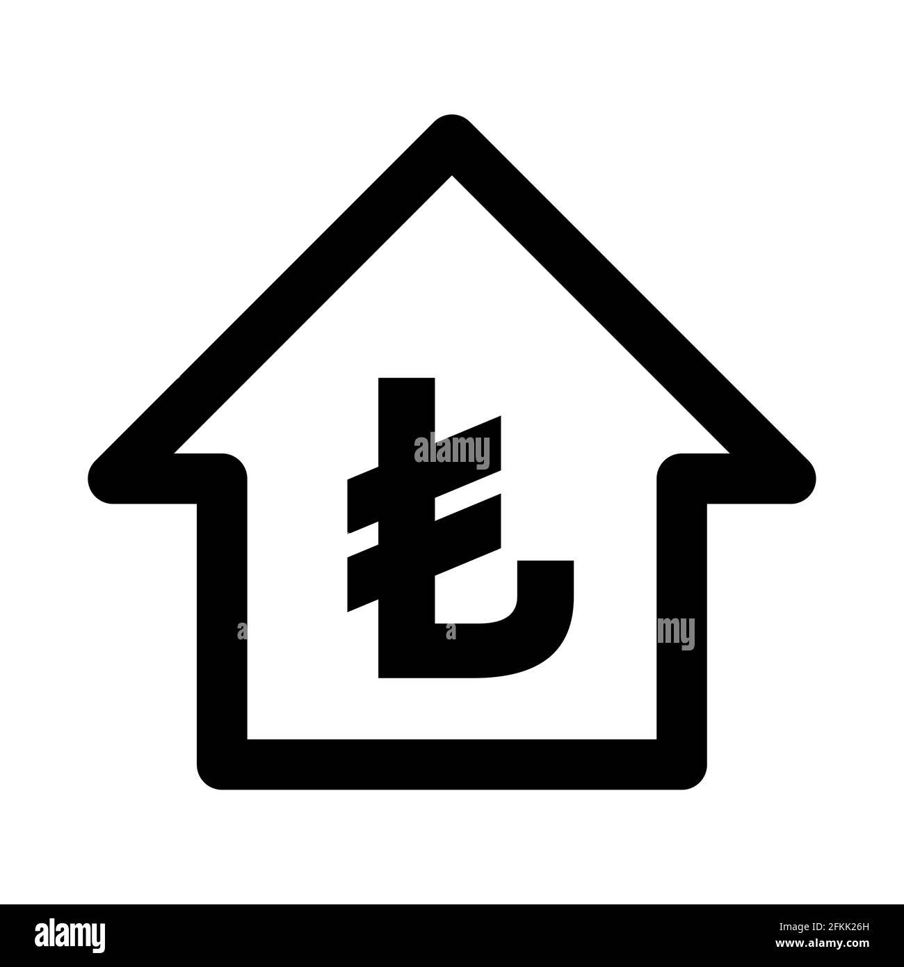 Simbolo della casa con un simbolo di valuta turco Lira icona piatta segno di valuta. Immagine vettoriale. Illustrazione Vettoriale