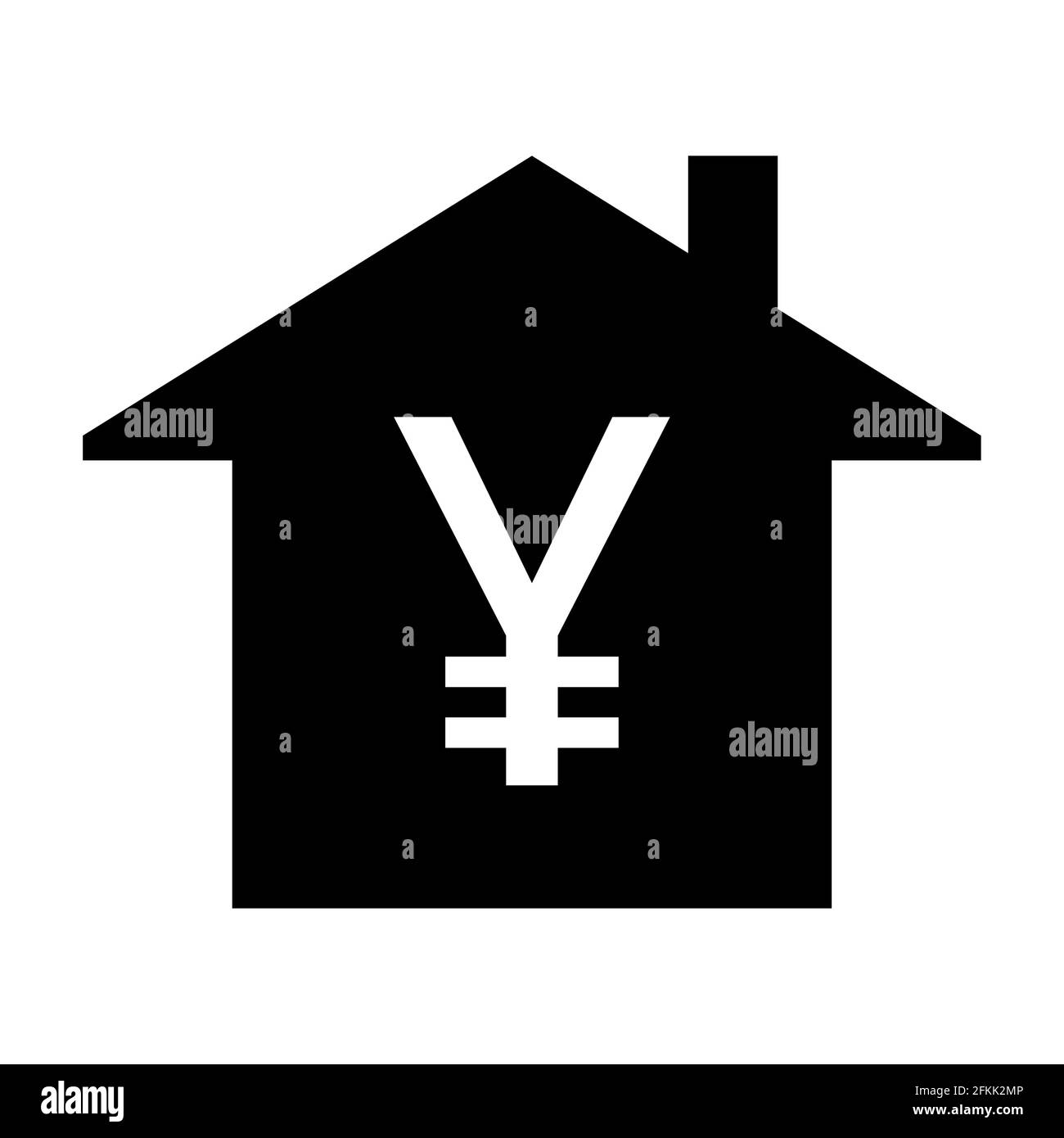 Simbolo della casa con un'icona di un simbolo di valuta cinese Yuan o giapponese Yen piatto. Immagine vettoriale. Illustrazione Vettoriale