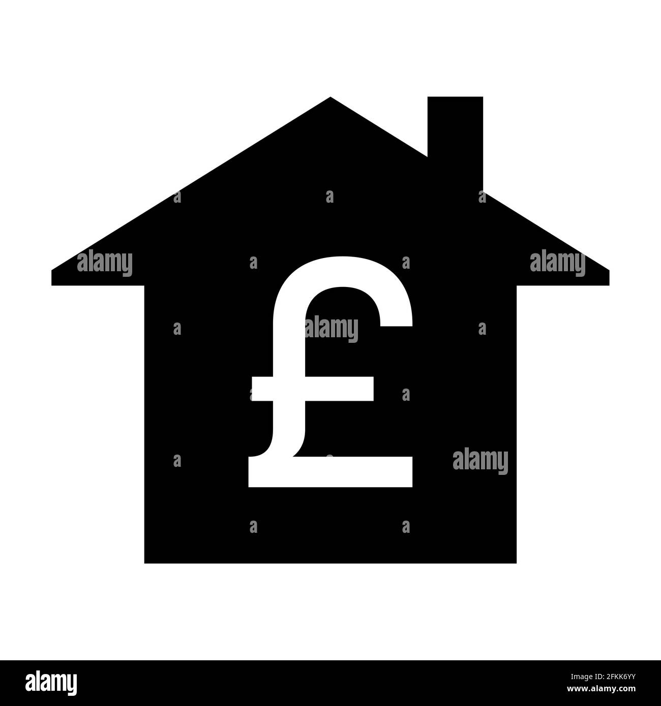 Simbolo della casa con un simbolo di sterlina simbolo di valuta piatto icona. Immagine vettoriale. Illustrazione Vettoriale