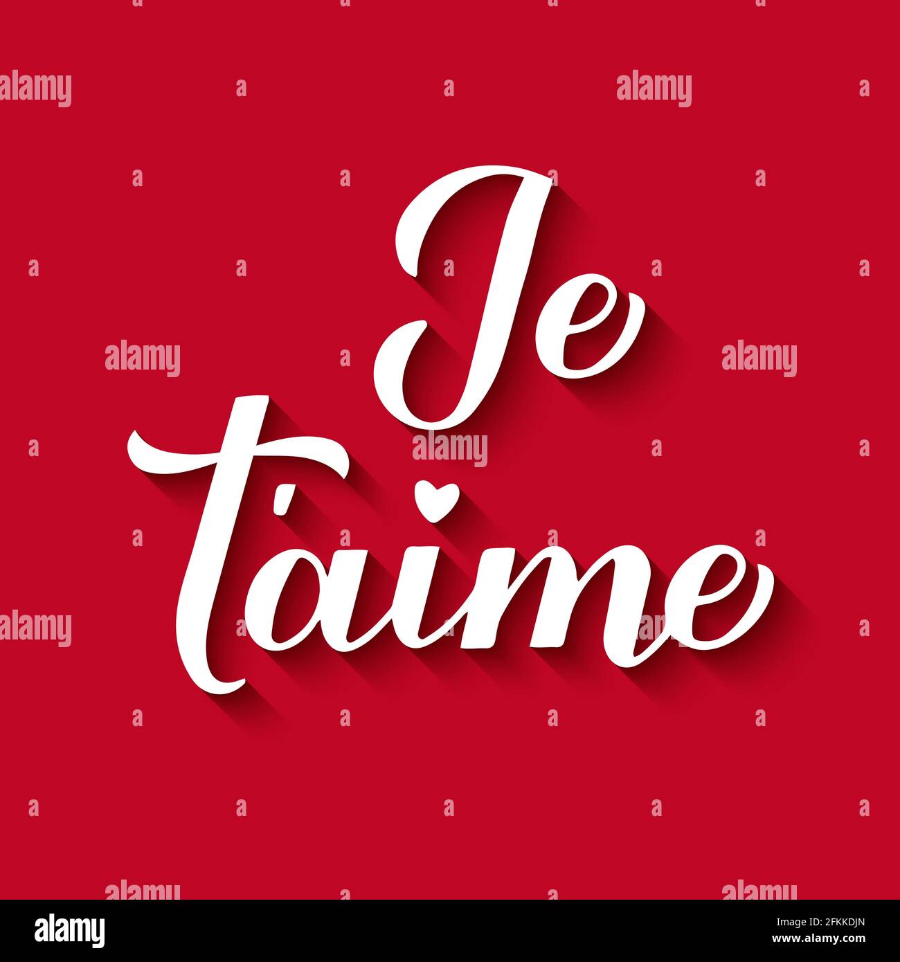 Calligrafia JE t aime scritta a mano su sfondo rosso. Ti amo in francese.  Poster tipografico del giorno di San Valentino. Modello vettoriale per  banner, cartolina Immagine e Vettoriale - Alamy