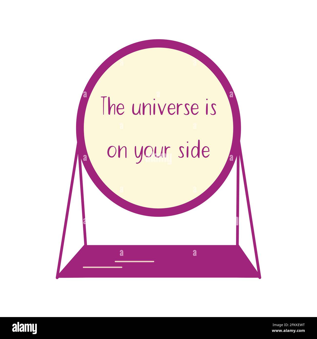 La forma ovale elegante dello specchio da tavolo riflette la frase che l' universo è al tuo fianco. Illustrazione colorata piatta vettore isolato.  Messaggio per una persona Immagine e Vettoriale - Alamy