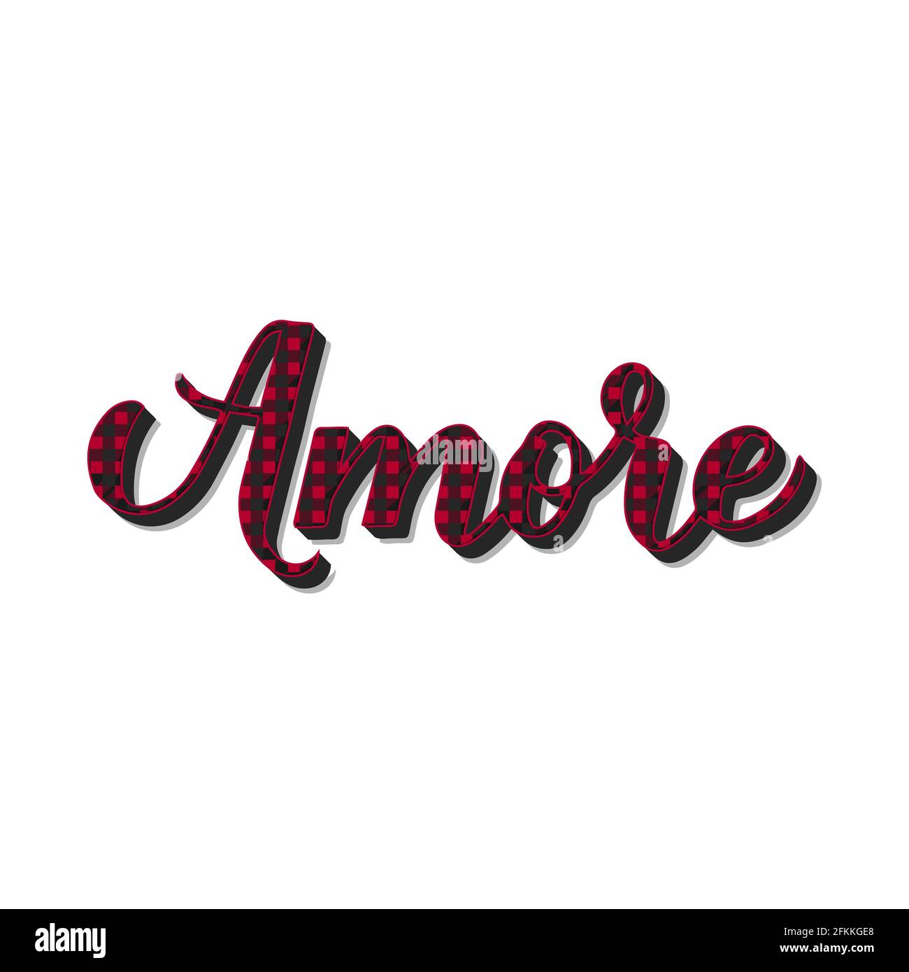 Calligraphy ammanica di Amore che lettering. Iscrizione d'amore in italiano. Schema di un plaid di bufalo rosso. Modello vettoriale per poster, banner, cartolina, Illustrazione Vettoriale