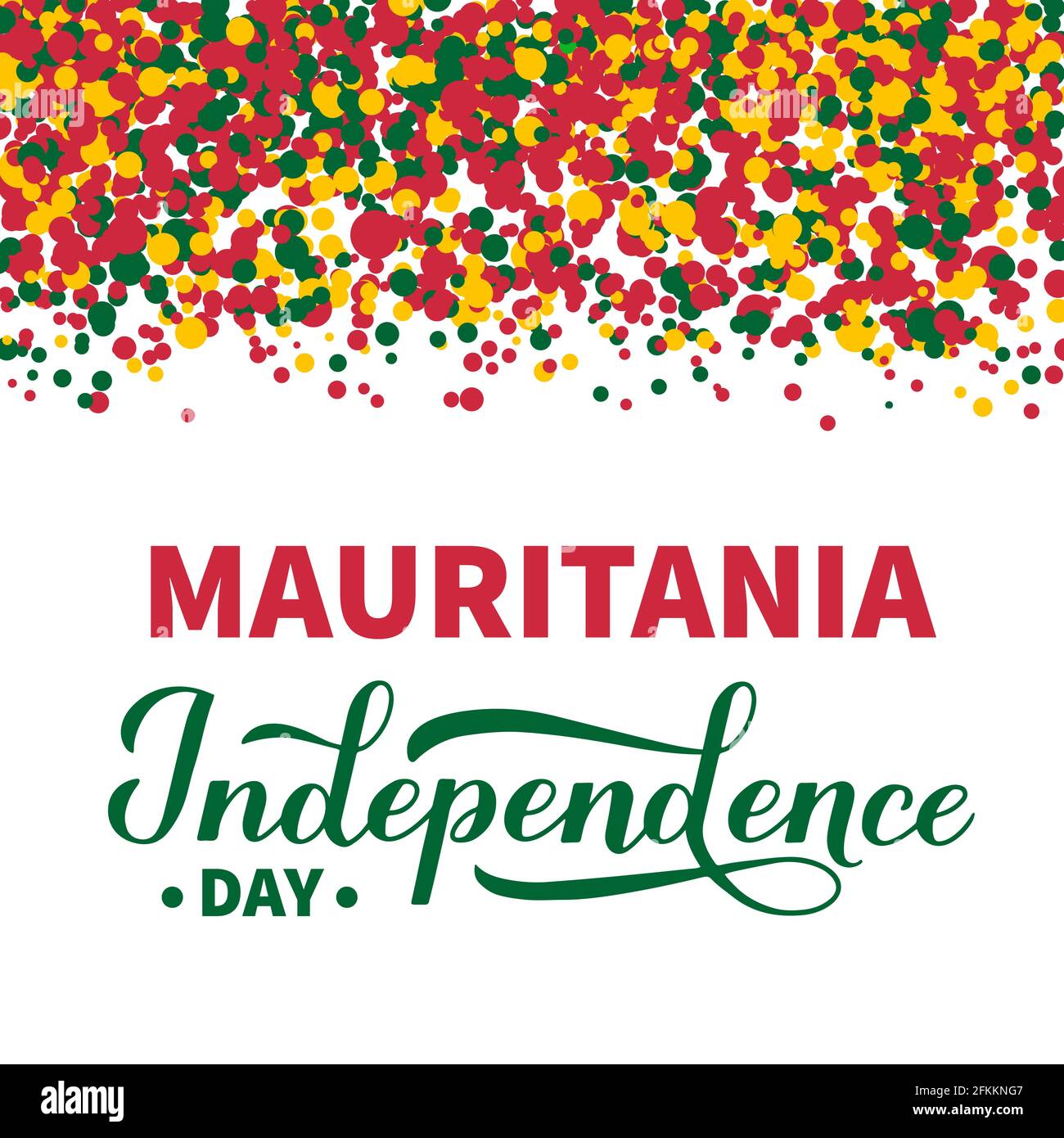 Mauritania Independence Day calligrafia scritta a mano. Festa celebrata il 28 novembre. Modello vettoriale per poster tipografico, banner, auto di saluto Illustrazione Vettoriale