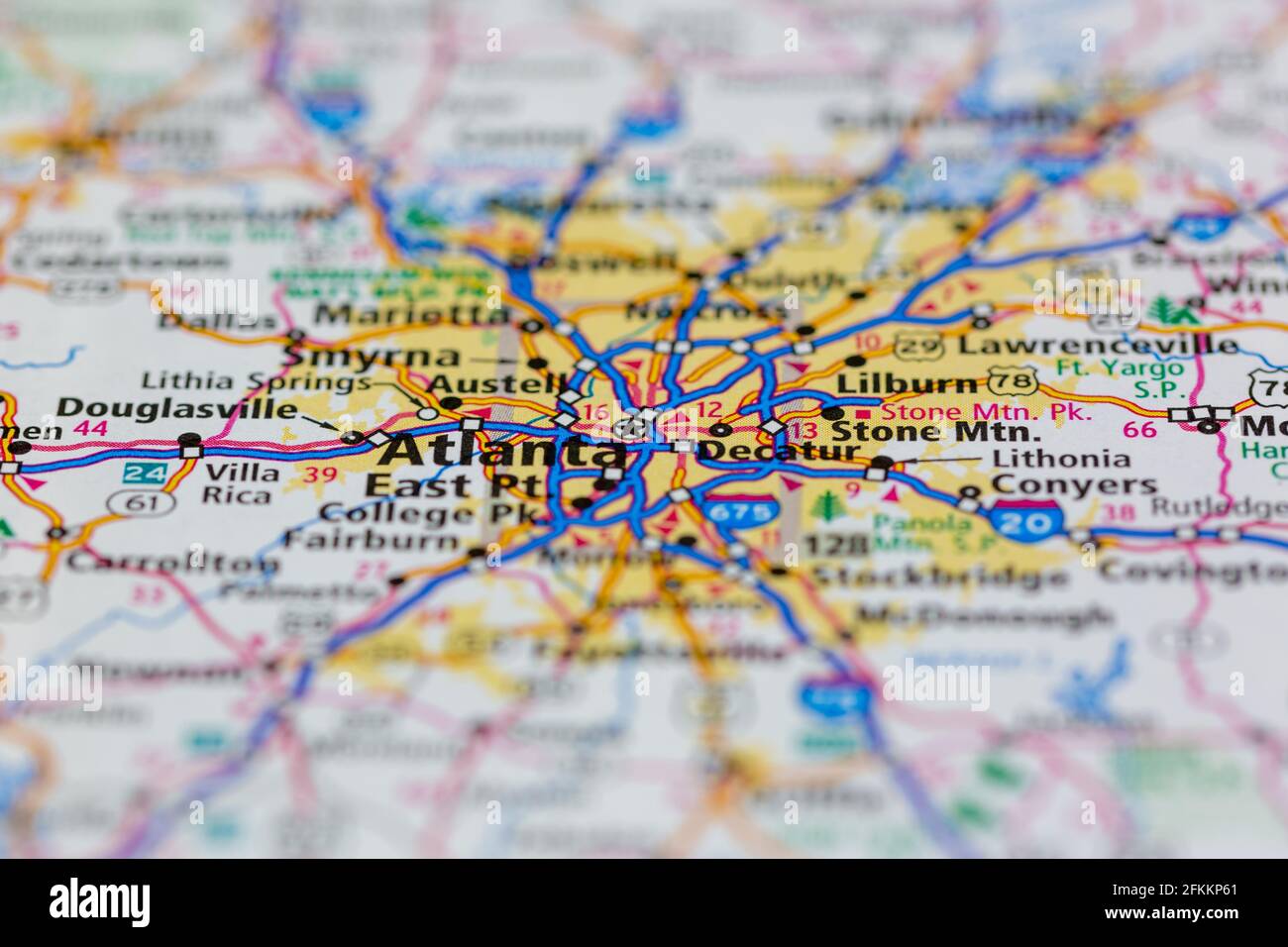 Atlanta Georgia USA su una mappa geografica o su una strada mappa Foto Stock