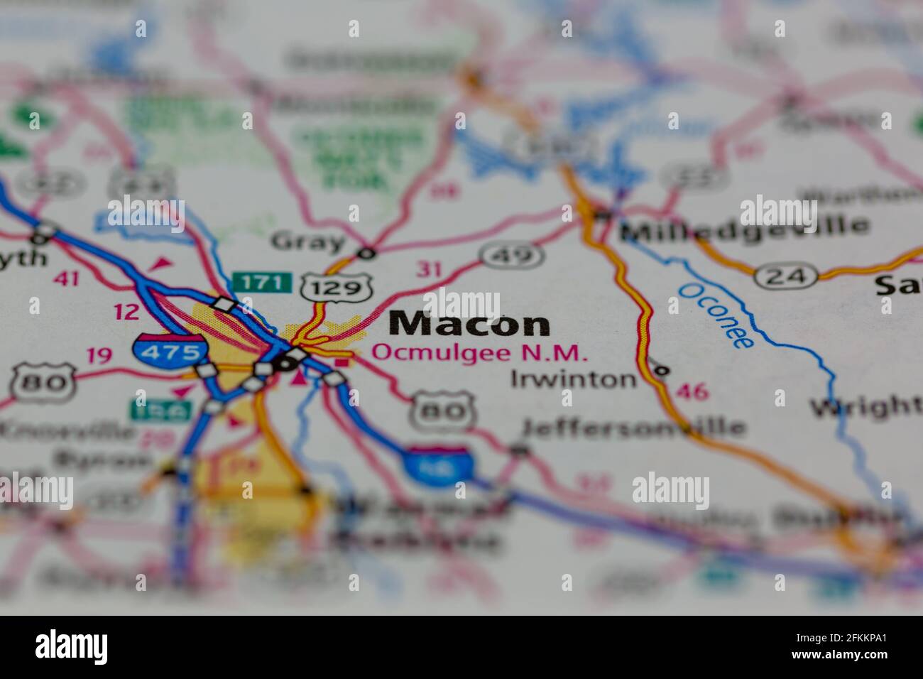Macon Georgia USA mostrato su una mappa o una strada geografica mappa Foto Stock