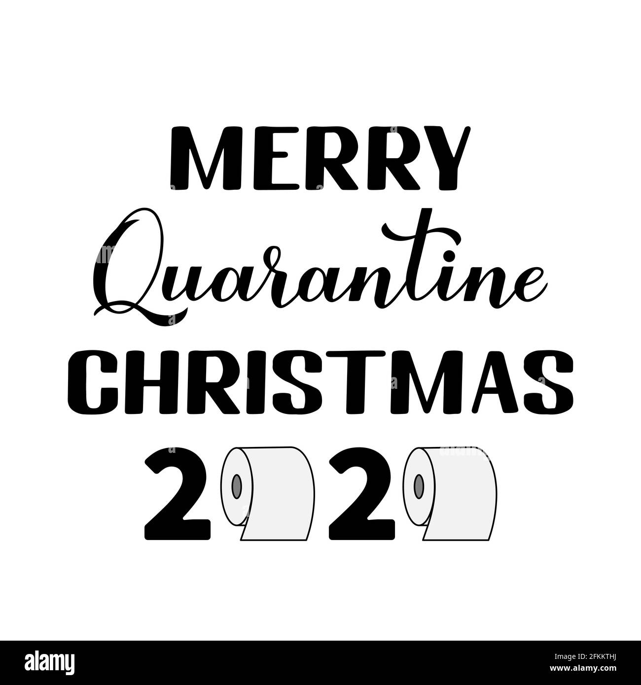 Allegra scritta di Natale in quarantena con carta igienica. Vacanze invernali nel coronavirus COVID-19 pandemia. Modello vettoriale per poster tipografico, banne Illustrazione Vettoriale