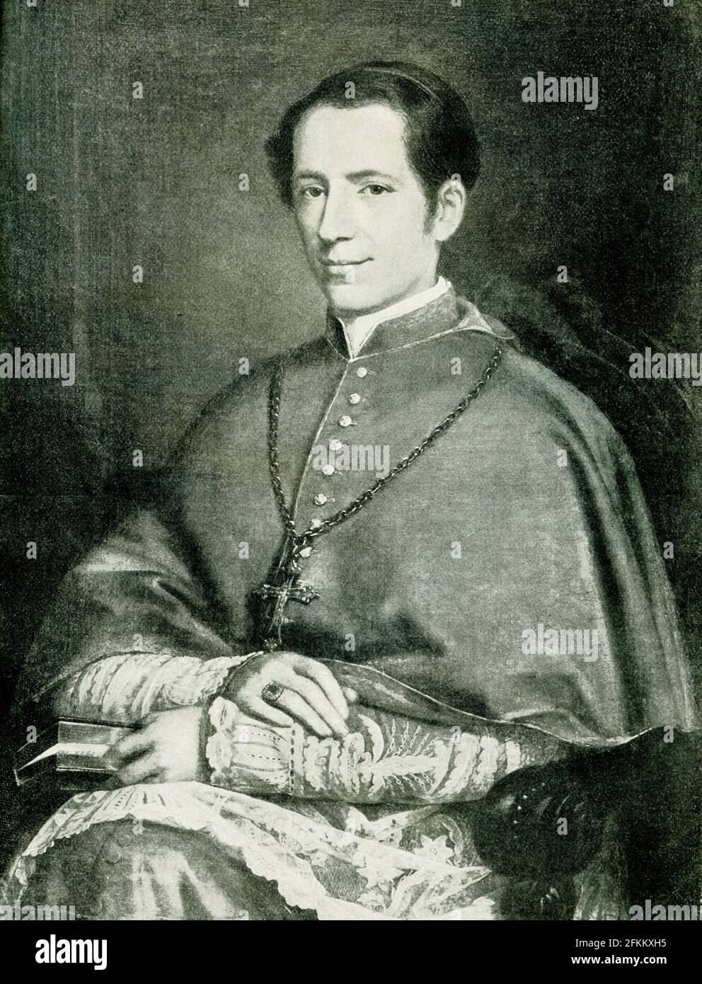 Ritratto di Leone III come Vescovo nel 1844. Papa Leone III fu vescovo di Roma e governatore degli Stati Papali dal 26 dicembre 795 alla sua morte. Protetto da Carlo Magno dai sostenitori del suo predecessore, Adriano i, Leo successivamente rafforzò la posizione di Carlo Magno incoronandolo imperatore. Foto Stock