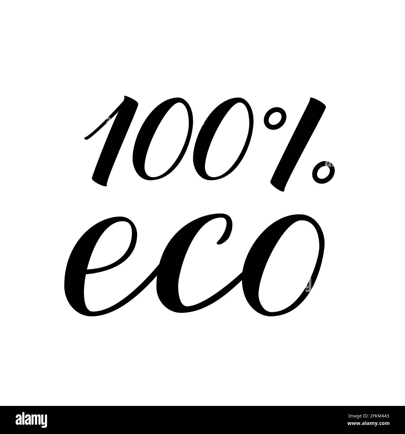 100 eco frase scritta a mano isolata su bianco. Scritta Calligraphy. Concetto di cibo sano e biologico. Logo vettoriale per mercato fresco, resto Illustrazione Vettoriale
